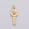 18k Gold plated Key Pendant Charm, Dainty Crown Key Pendant Charm, Gold plated Key of Heaven Pendant, For DIY Jewelry Making Supply D-742 - DLUXCA