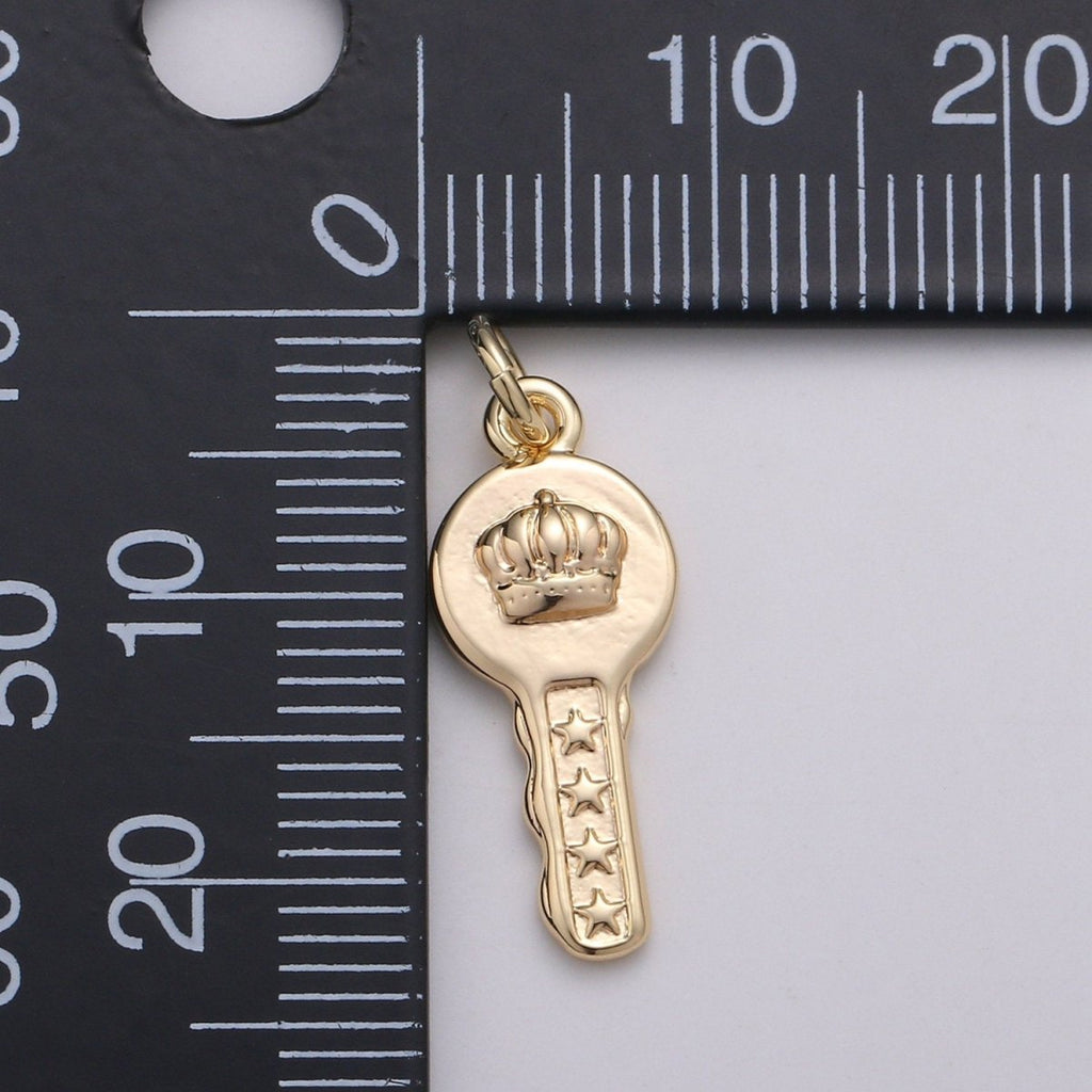 18k Gold plated Key Pendant Charm, Dainty Crown Key Pendant Charm, Gold plated Key of Heaven Pendant, For DIY Jewelry Making Supply D-742 - DLUXCA