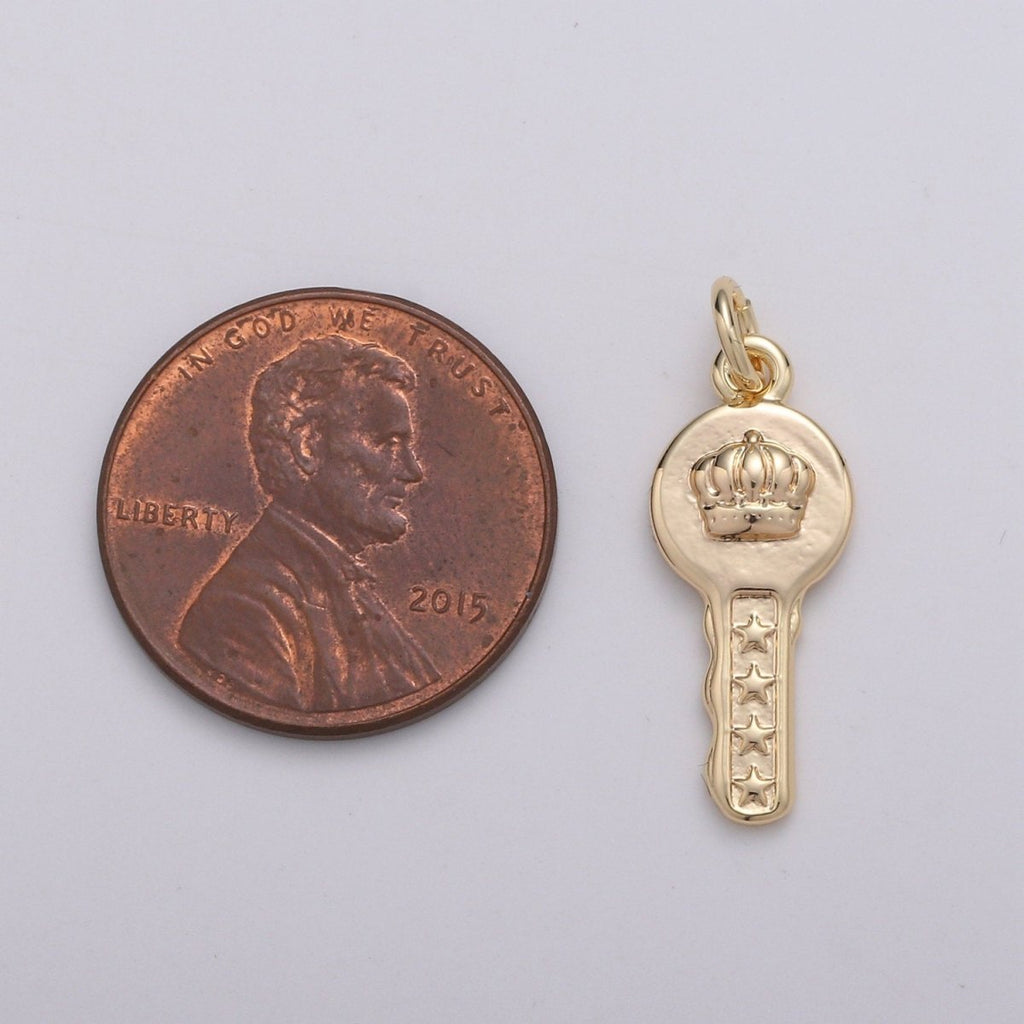 18k Gold plated Key Pendant Charm, Dainty Crown Key Pendant Charm, Gold plated Key of Heaven Pendant, For DIY Jewelry Making Supply D-742 - DLUXCA