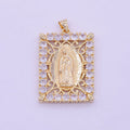 18K Gold plated Lady Guadalupe Pendant Micro Pave Medallion Virgin Mary Rectangle Tag Catholic Jewelry Pendant X-461 - DLUXCA