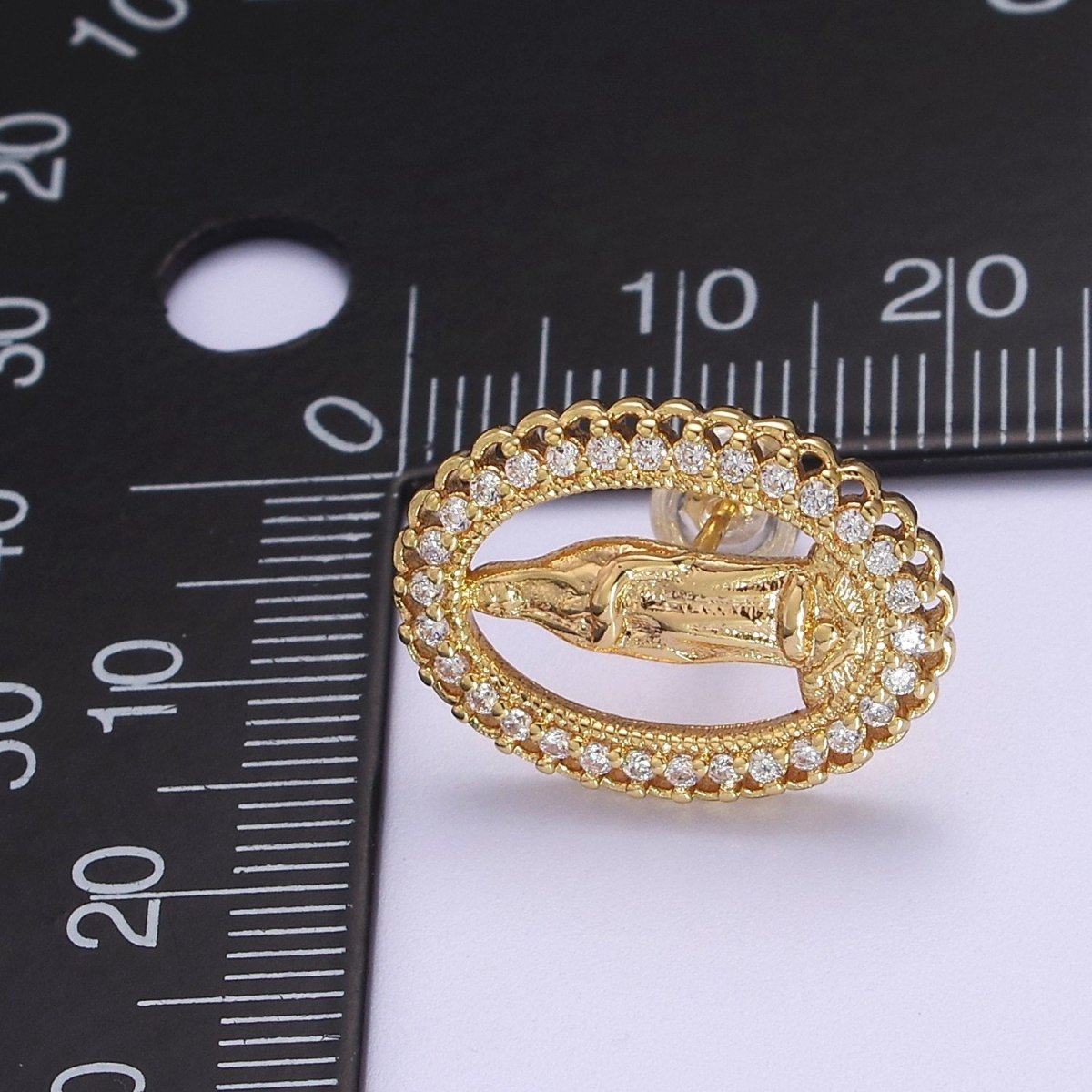 18K Gold plated Lady Guadalupe Stud Earring with Clear Rainbow Cubic Zirconia V-102 V-103 - DLUXCA