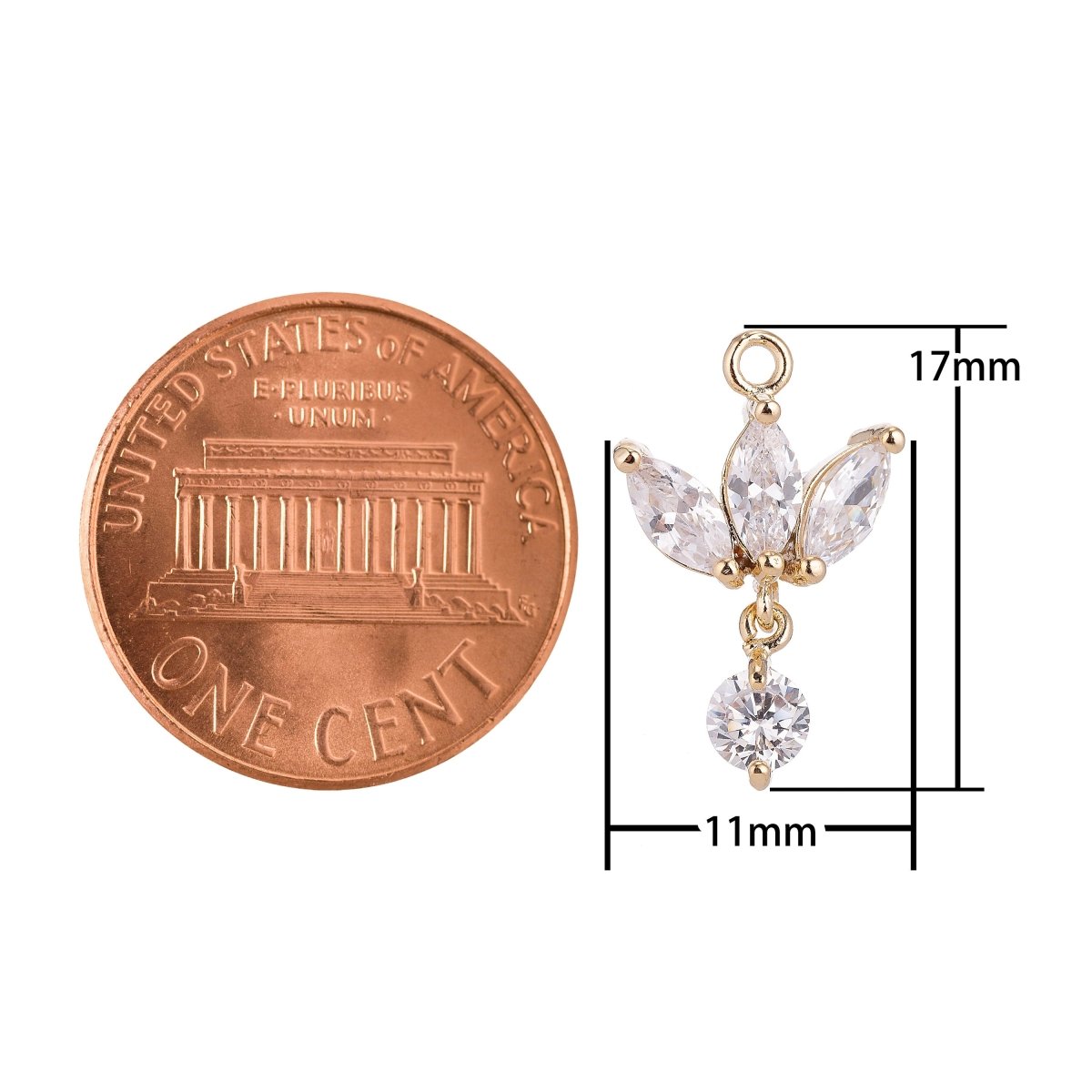 18K Gold plated Lotus Wings Floating Round Crystal Cubic Zirconia Bracelet Delicate Necklace Pendant Earring Gift for Jewelry Making C-142 - DLUXCA