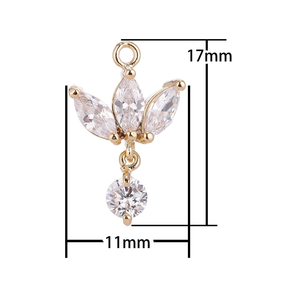 18K Gold plated Lotus Wings Floating Round Crystal Cubic Zirconia Bracelet Delicate Necklace Pendant Earring Gift for Jewelry Making C-142 - DLUXCA