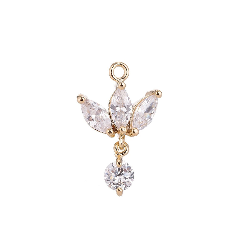 18K Gold plated Lotus Wings Floating Round Crystal Cubic Zirconia Bracelet Delicate Necklace Pendant Earring Gift for Jewelry Making C-142 - DLUXCA