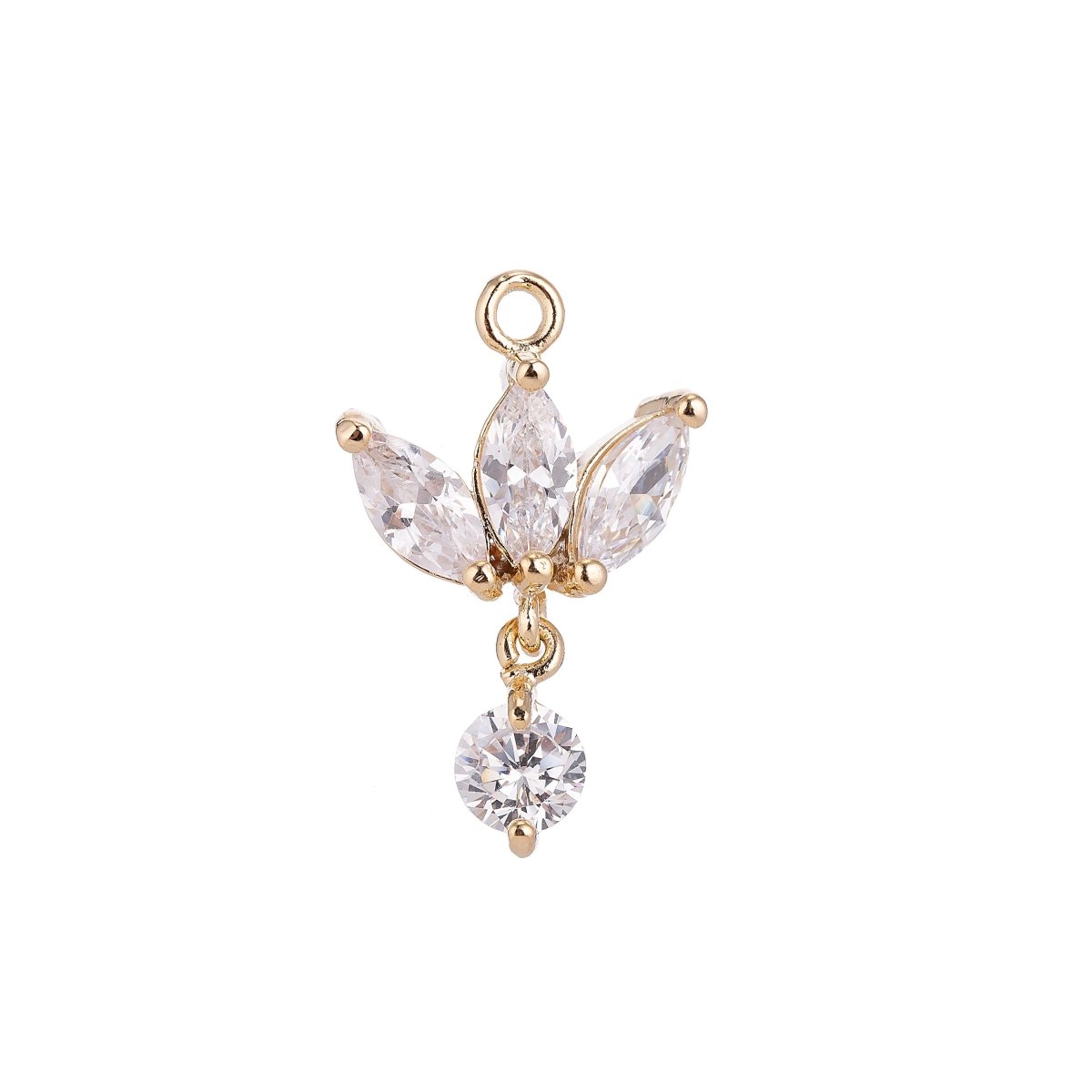 18K Gold plated Lotus Wings Floating Round Crystal Cubic Zirconia Bracelet Delicate Necklace Pendant Earring Gift for Jewelry Making C-142 - DLUXCA