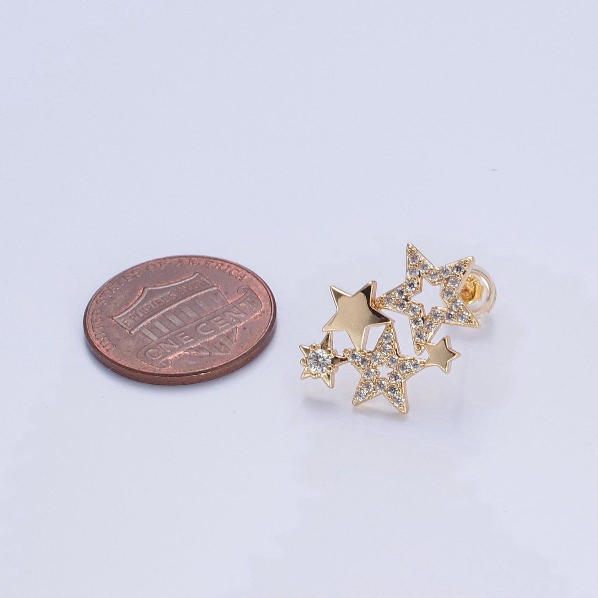 18K Gold plated Micro CZ Pave Star Earrings Studs V-444 - DLUXCA