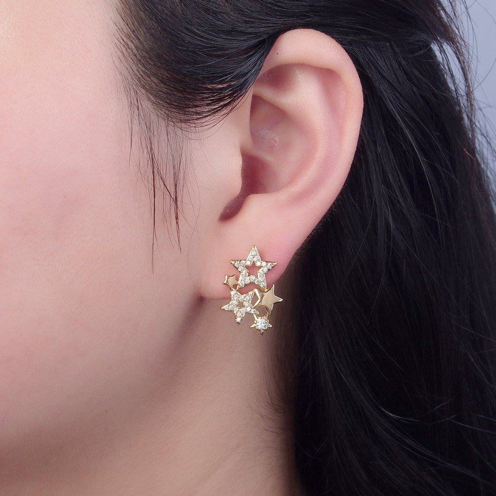 18K Gold plated Micro CZ Pave Star Earrings Studs V-444 - DLUXCA