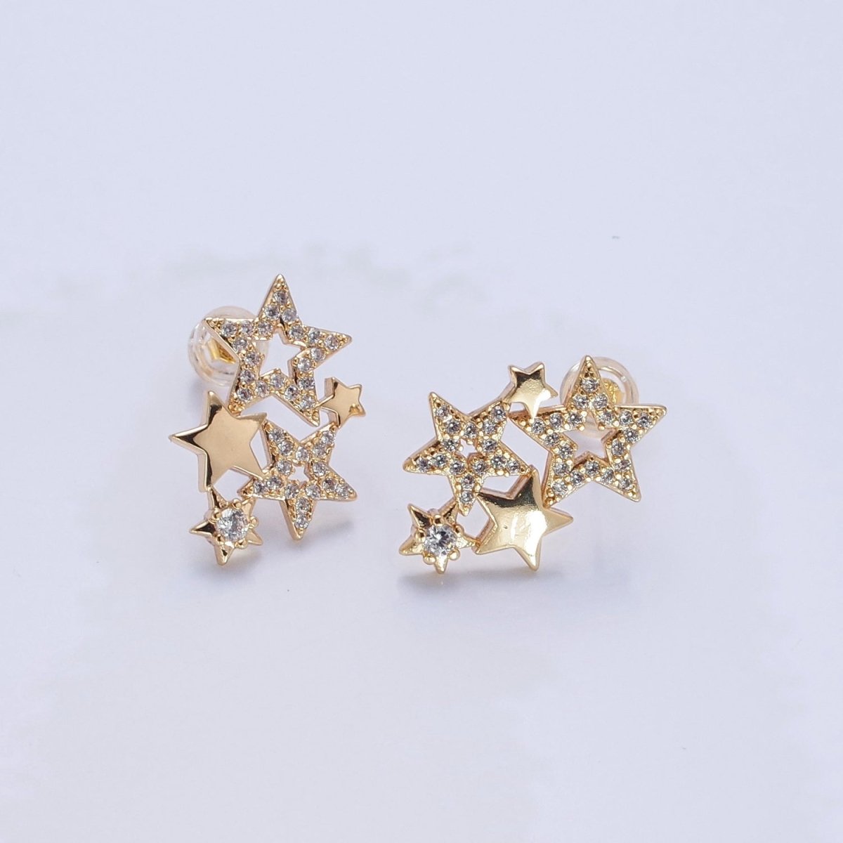 18K Gold plated Micro CZ Pave Star Earrings Studs V-444 - DLUXCA