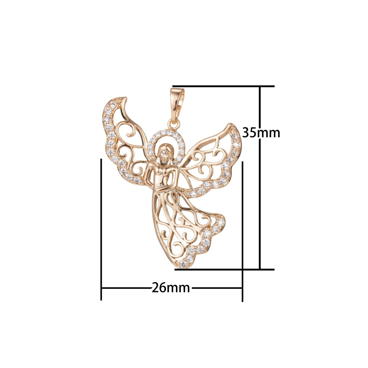 18k Gold plated Micro Pave CZ Angel Pendant Charm, Micro Pave CZ Pendant Charm, Gold plated Angel Pendant, For DIY Jewelry I-403 - DLUXCA