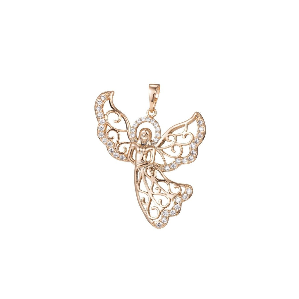 18k Gold plated Micro Pave CZ Angel Pendant Charm, Micro Pave CZ Pendant Charm, Gold plated Angel Pendant, For DIY Jewelry I-403 - DLUXCA