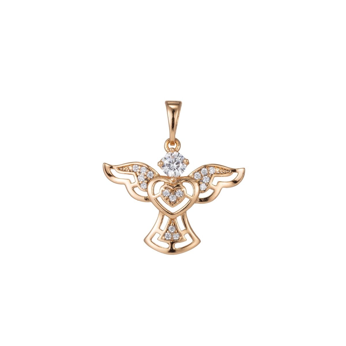 18k Gold plated Micro Pave CZ Angel Wing Heart Pendant Charm, Micro Pave CZ Pendant Charm, Gold plated Pendant, For DIY Jewelry I-384 - DLUXCA