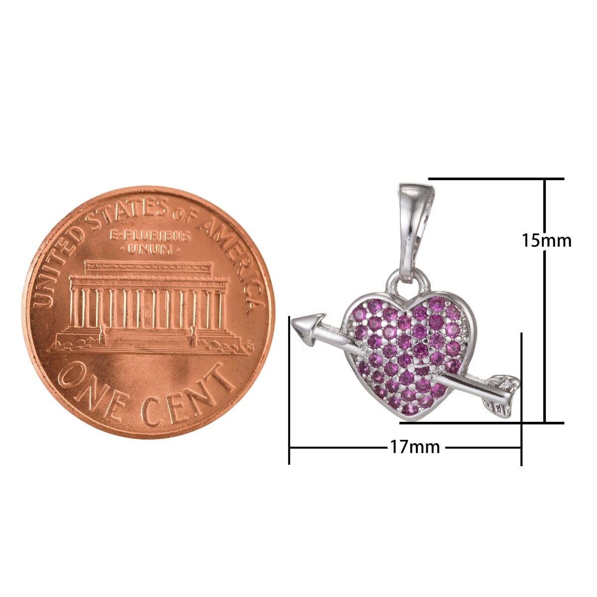 18k Gold plated Micro Pave CZ Arrowed Heart Pendant Charm, Heart with Cupid Arrow Pendant Charm, Gold plated Pendant, For DIY Jewelry I-417 I-497