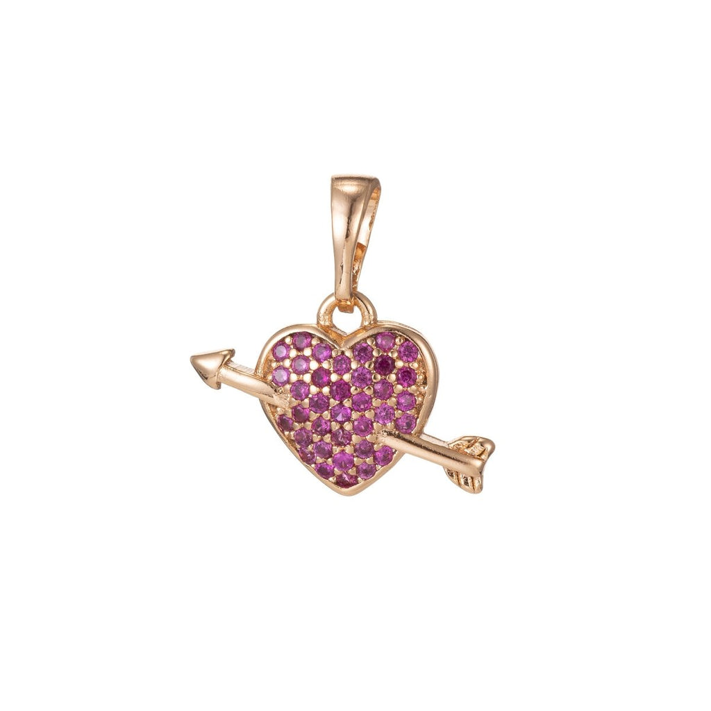 18k Gold plated Micro Pave CZ Arrowed Heart Pendant Charm, Heart with Cupid Arrow Pendant Charm, Gold plated Pendant, For DIY Jewelry I-417 I-497