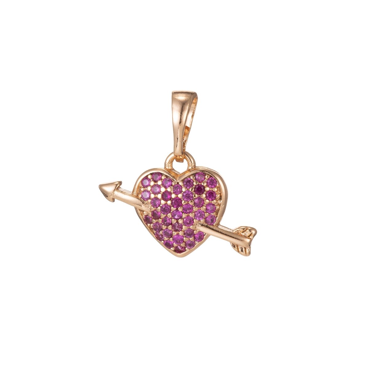 18k Gold plated Micro Pave CZ Arrowed Heart Pendant Charm, Heart with Cupid Arrow Pendant Charm, Gold plated Pendant, For DIY Jewelry I-417 I-497