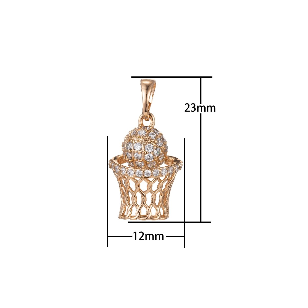 18k Gold plated Micro Pave CZ Basketball Pendant Charm, Micro Pave CZ Slam Dunk Pendant Charm, Gold plated Pendant, For DIY Jewelry I-415 - DLUXCA