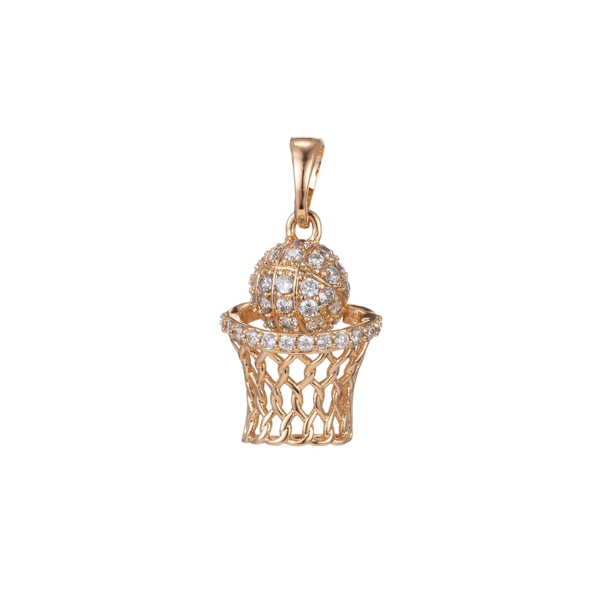 18k Gold plated Micro Pave CZ Basketball Pendant Charm, Micro Pave CZ Slam Dunk Pendant Charm, Gold plated Pendant, For DIY Jewelry I-415 - DLUXCA