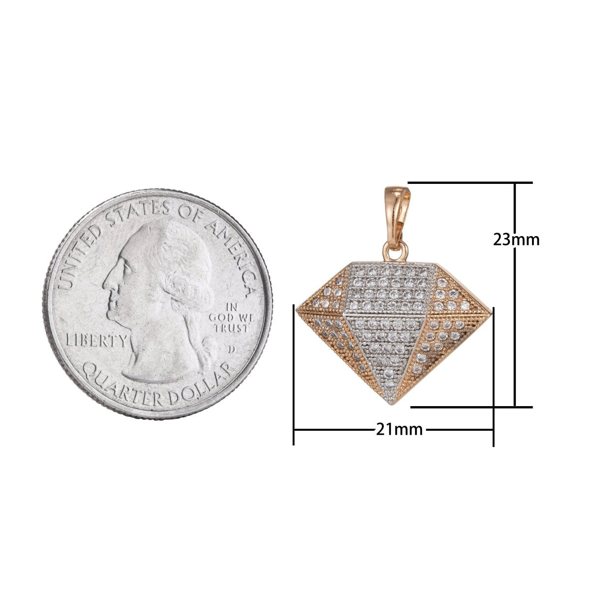 18k Gold plated Micro Pave CZ Diamond Pendant Charm, Dual Color Diamond Pendant Charm, Gold plated Diamond Pendant, For DIY Jewelry I-525 - DLUXCA