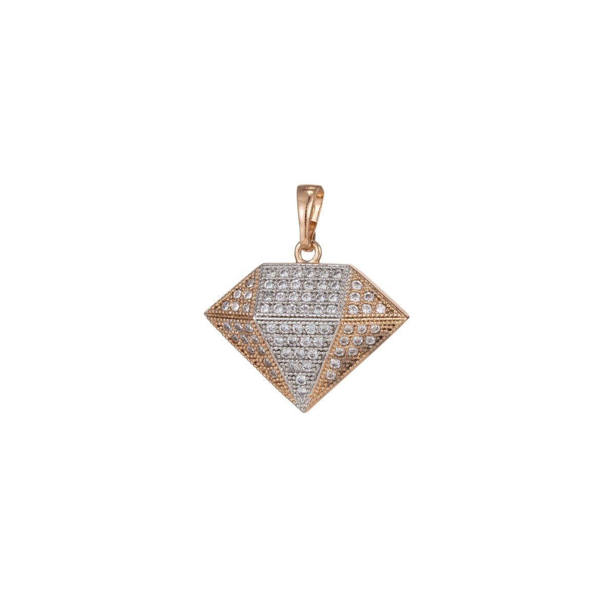 18k Gold plated Micro Pave CZ Diamond Pendant Charm, Dual Color Diamond Pendant Charm, Gold plated Diamond Pendant, For DIY Jewelry I-525 - DLUXCA