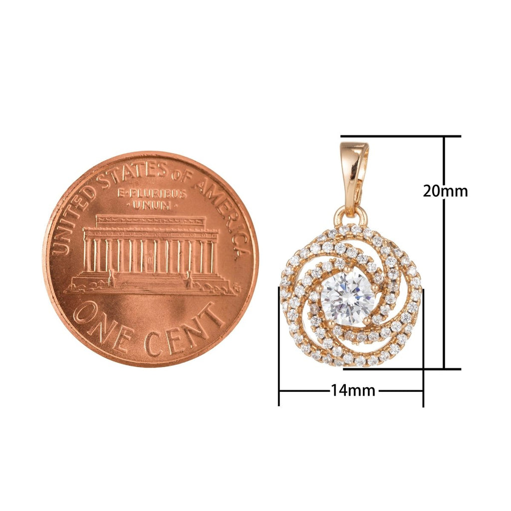 18k Gold plated Micro Pave CZ Flower Pendant Charm, Micro Pave CZ Geometric Pendant Charm, Gold plated Pendant, For DIY Jewelry I-528 - DLUXCA