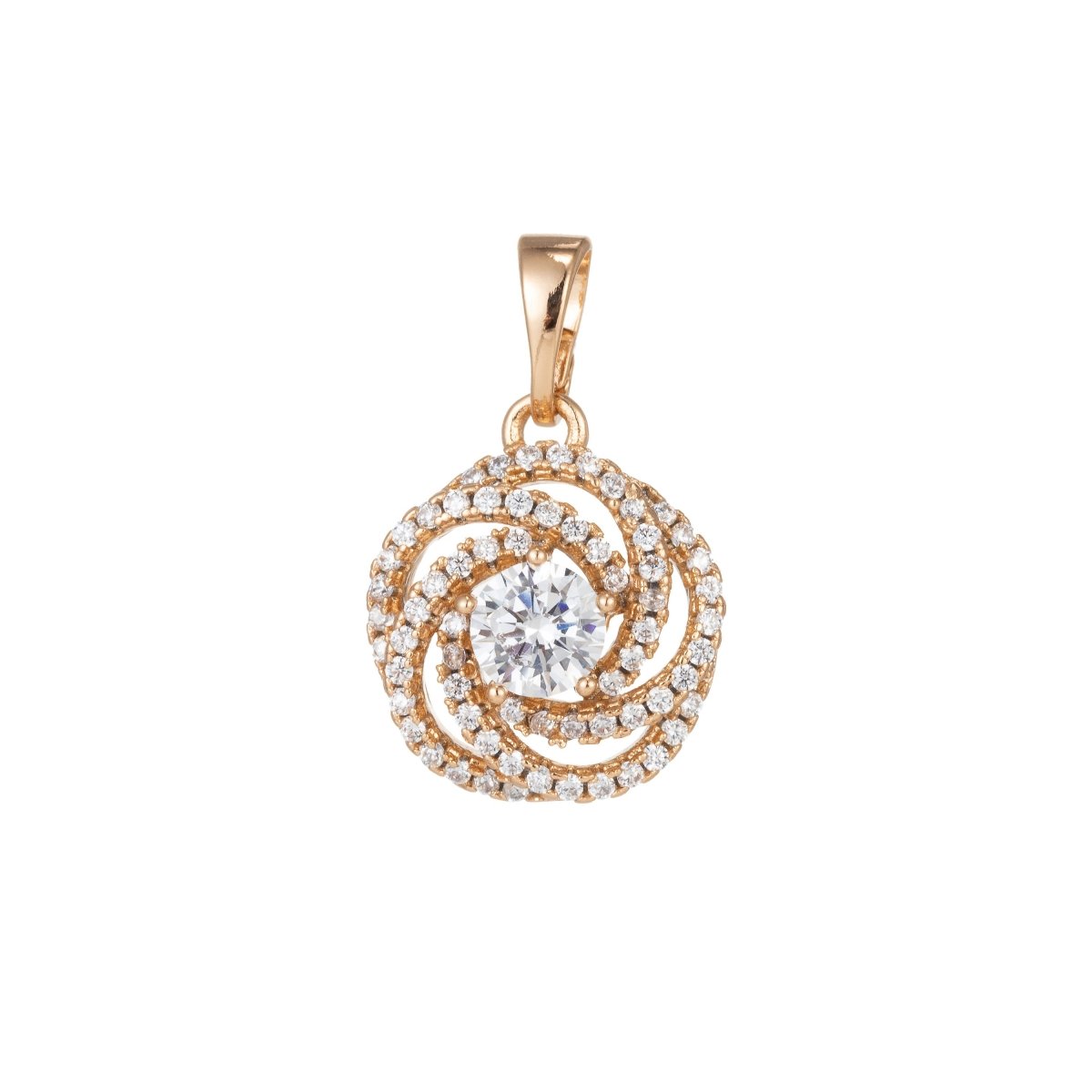 18k Gold plated Micro Pave CZ Flower Pendant Charm, Micro Pave CZ Geometric Pendant Charm, Gold plated Pendant, For DIY Jewelry I-528 - DLUXCA