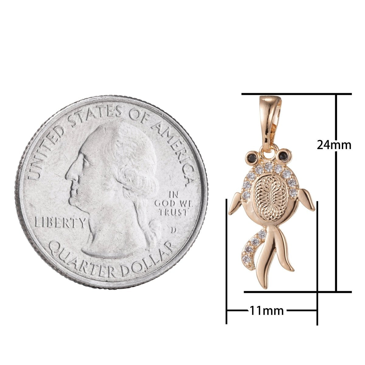 18k Gold plated Micro Pave CZ Gold Fish Pendant Charm, Micro Pave CZ Pendant Charm, Gold plated Fish Pendant, For DIY Jewelry I-407 - DLUXCA