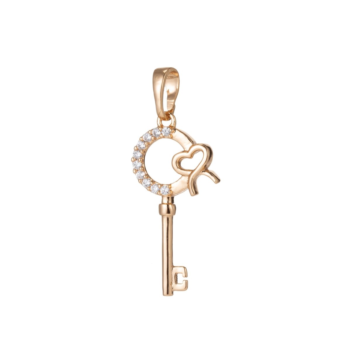 18k Gold plated Micro Pave CZ Heart Key Pendant Charm, Micro Pave CZ Key Pendant Charm, Gold plated Key Pendant, For DIY Jewelry I-538 - DLUXCA