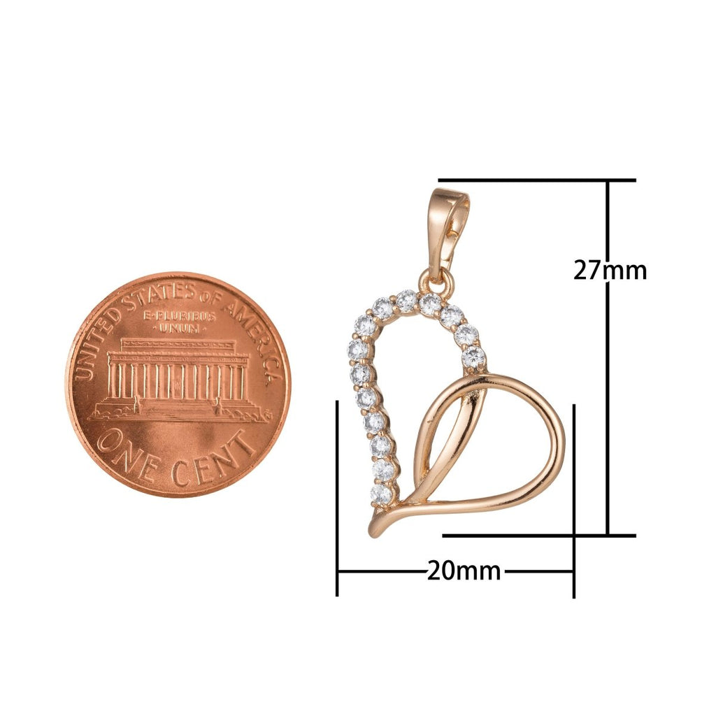 18k Gold plated Micro Pave CZ Heart Pendant Charm, Micro Pave CZ Pendant Charm, Gold plated Heart Pendant, For DIY Jewelry I-397 - DLUXCA