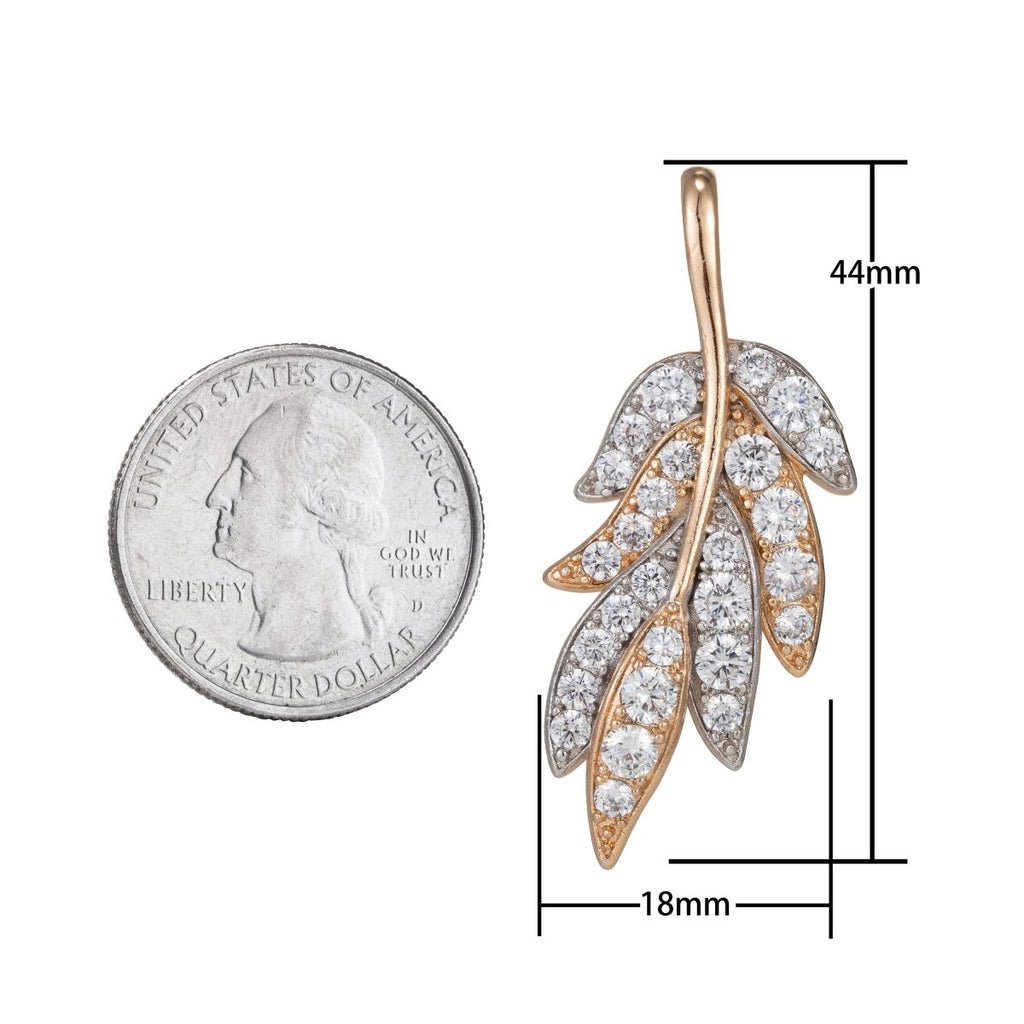 18k Gold plated Micro Pave CZ Leaf Pendant Charm, Micro Pave CZ Leaf Pendant Charm, Gold plated Pendant, For DIY Jewelry I-533 - DLUXCA