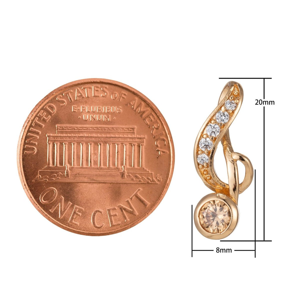 18k Gold plated Micro Pave CZ Music Note Pendant Charm, Musical Pendant Charm, Gold plated Music Pendant, For DIY Jewelry I-536 - DLUXCA