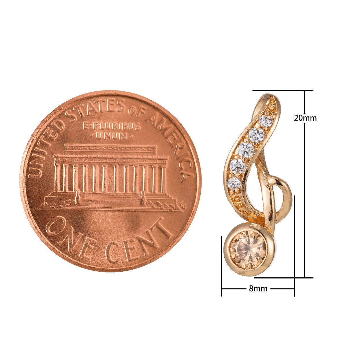18k Gold plated Micro Pave CZ Music Note Pendant Charm, Musical Pendant Charm, Gold plated Music Pendant, For DIY Jewelry I-536 - DLUXCA
