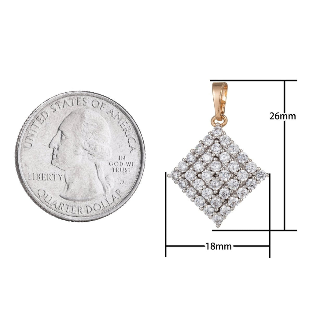 18k Gold plated Micro Pave CZ Rhombus Pendant Charm, Dual Color Rhombus Pendant Charm, Gold plated Rhombus Pendant, For DIY Jewelry I-543 - DLUXCA