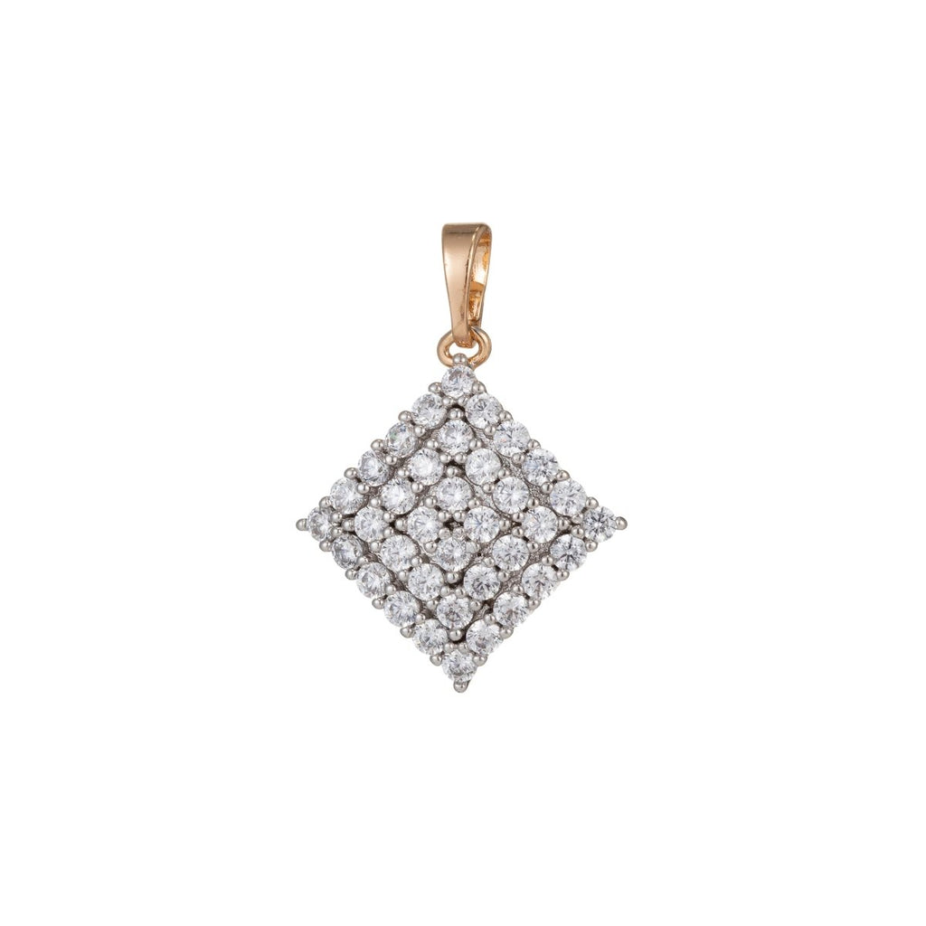 18k Gold plated Micro Pave CZ Rhombus Pendant Charm, Dual Color Rhombus Pendant Charm, Gold plated Rhombus Pendant, For DIY Jewelry I-543 - DLUXCA