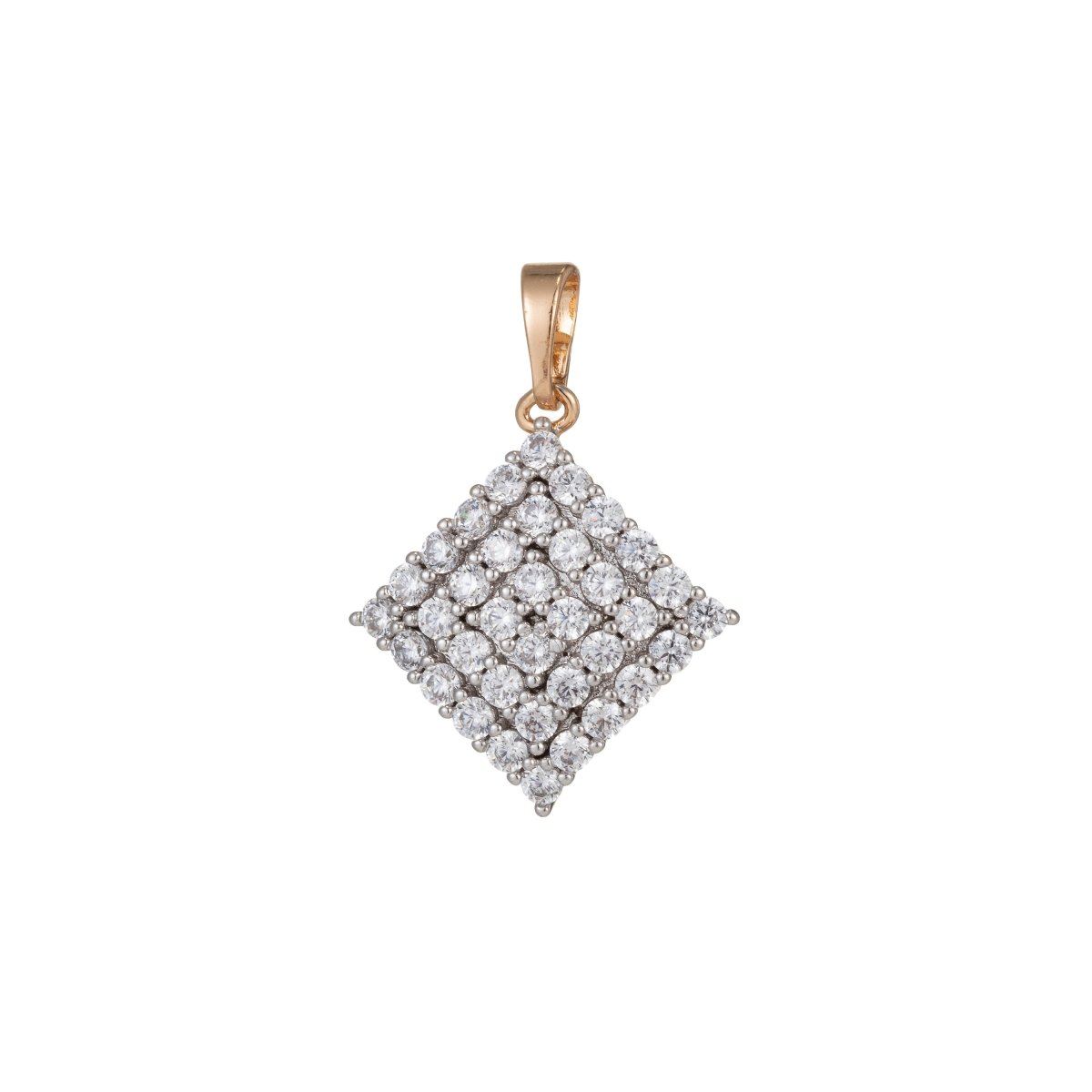 18k Gold plated Micro Pave CZ Rhombus Pendant Charm, Dual Color Rhombus Pendant Charm, Gold plated Rhombus Pendant, For DIY Jewelry I-543 - DLUXCA