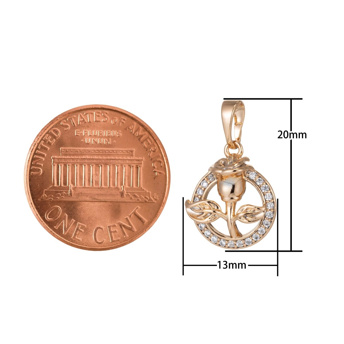 18k Gold plated Micro Pave CZ Rose Flower Pendant Charm, Micro Pave CZ Rose Pendant Charm, Gold plated Rose Pendant, For DIY Jewelry I-406 - DLUXCA
