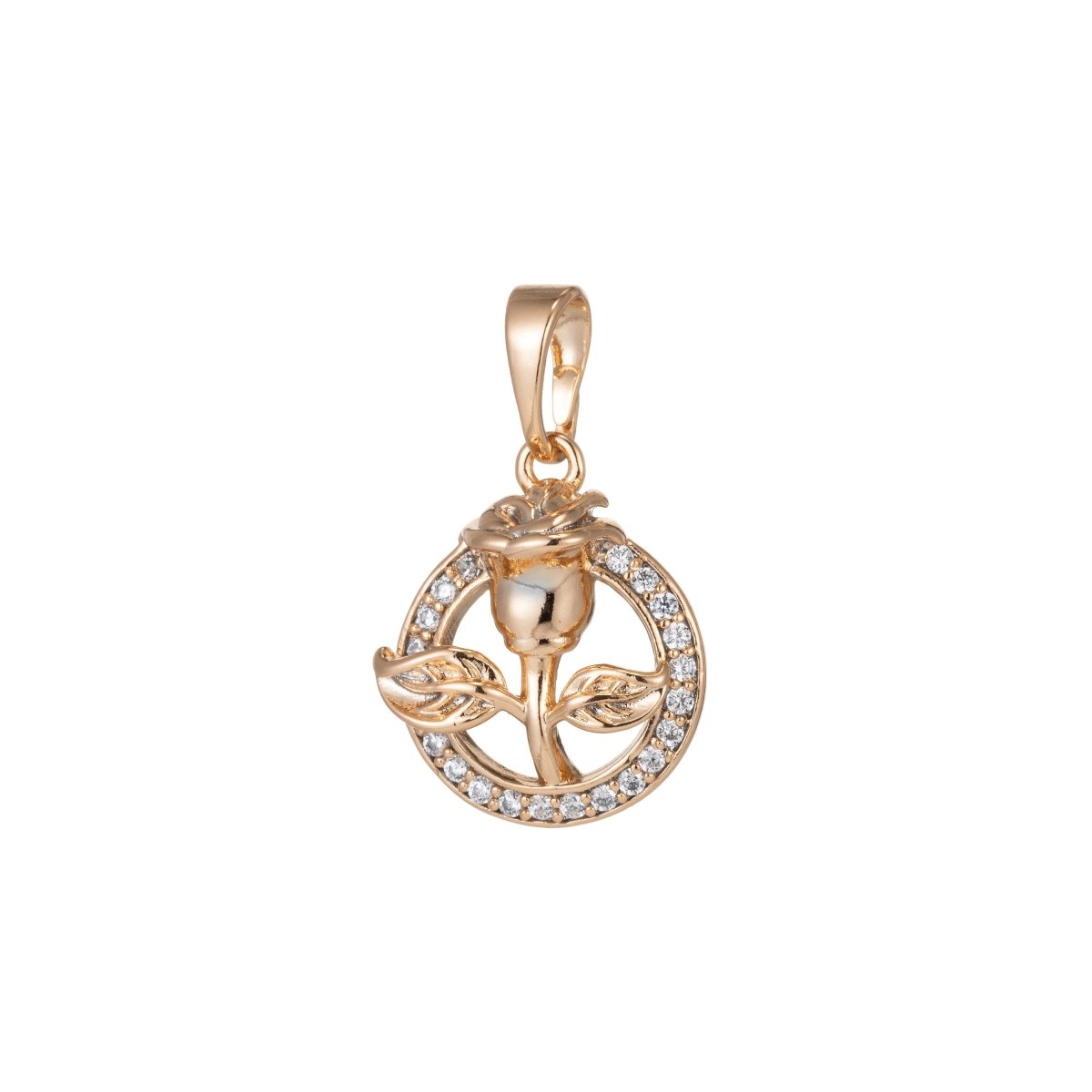 18k Gold plated Micro Pave CZ Rose Flower Pendant Charm, Micro Pave CZ Rose Pendant Charm, Gold plated Rose Pendant, For DIY Jewelry I-406 - DLUXCA
