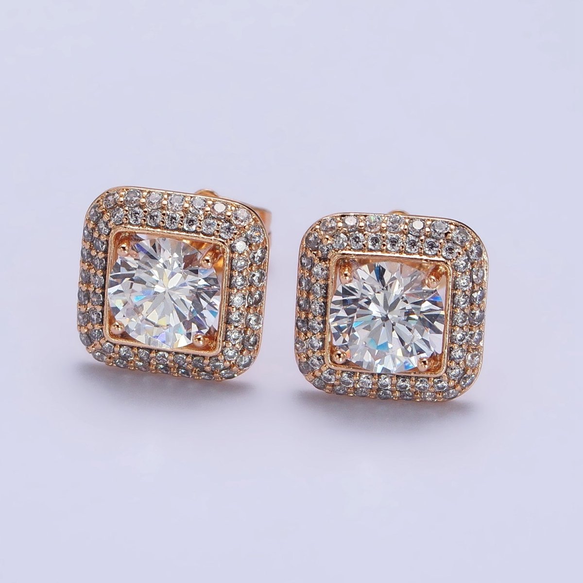 18k Gold plated Micro Pave Diamond Square Earrings CZ Stud Earrings for Women | AB1084