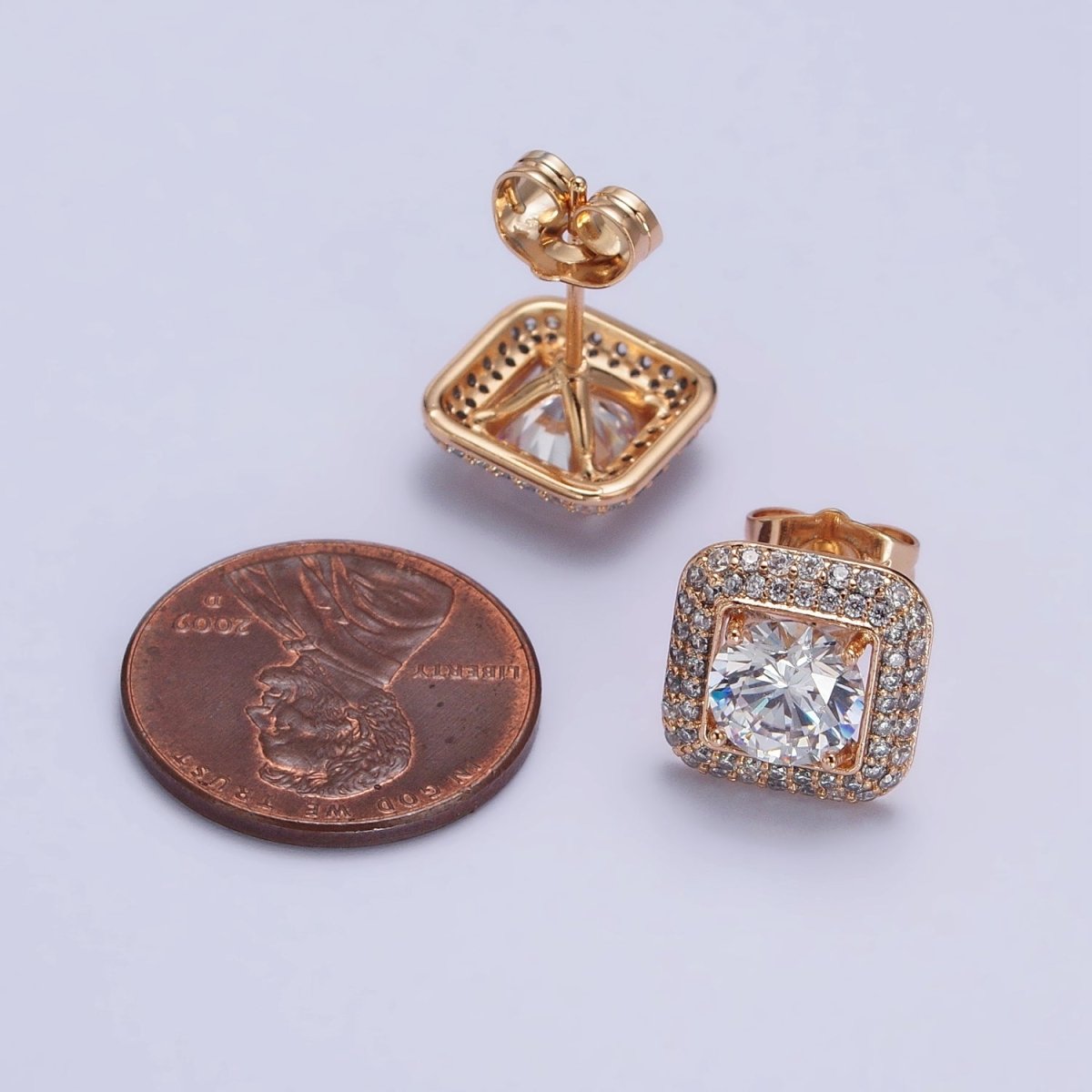 18k Gold plated Micro Pave Diamond Square Earrings CZ Stud Earrings for Women | AB1084