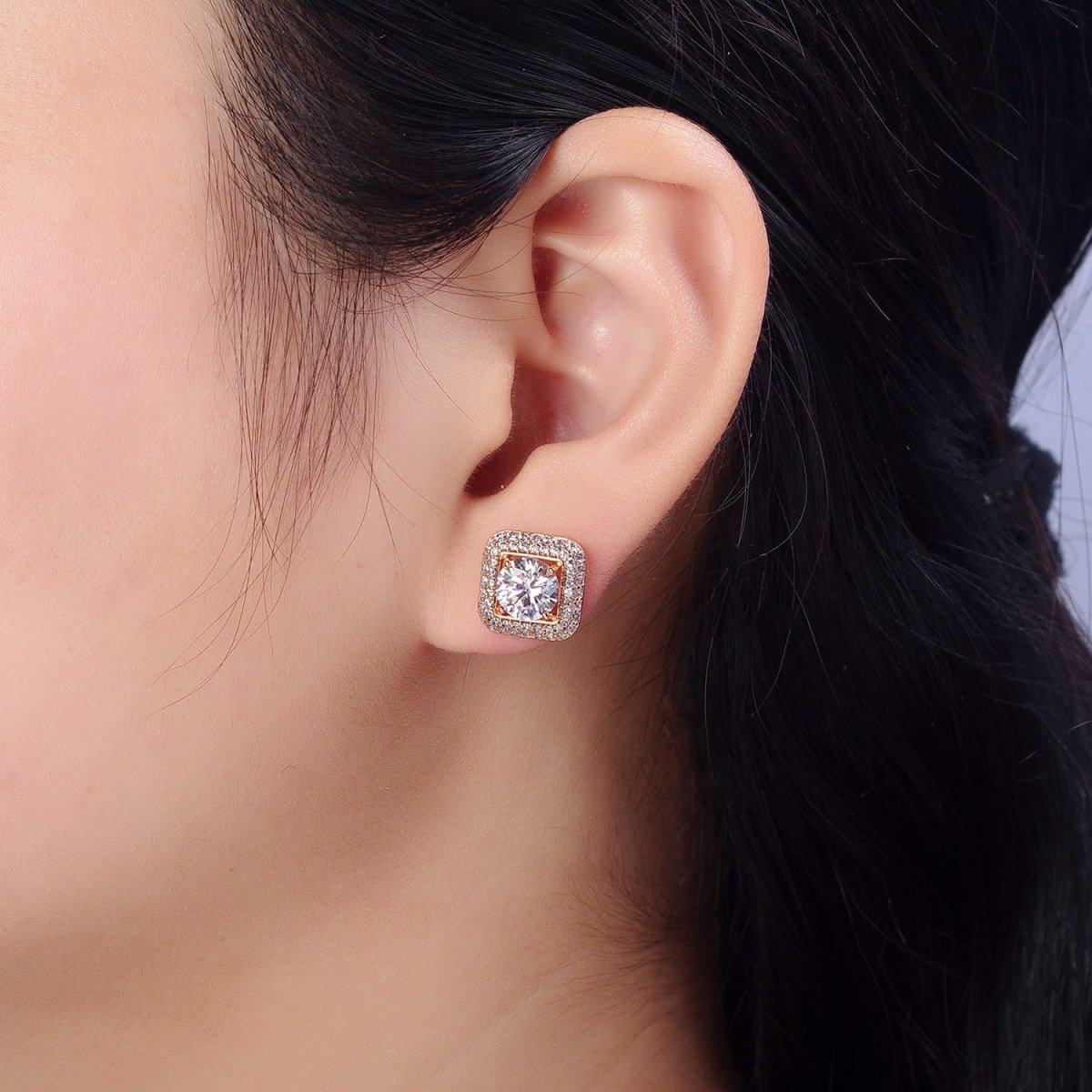 18k Gold plated Micro Pave Diamond Square Earrings CZ Stud Earrings for Women | AB1084 - DLUXCA