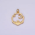 18K Gold plated Micro Paved CZ Celestial Stars Crescent Moon Sea Open Wavy Round Charm | N1652 - DLUXCA