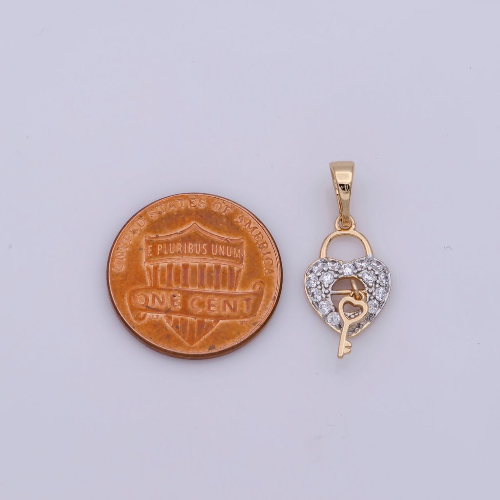 18K Gold plated Micro Paved CZ Romantic Key to My Heart Pendant | N-1398 - DLUXCA
