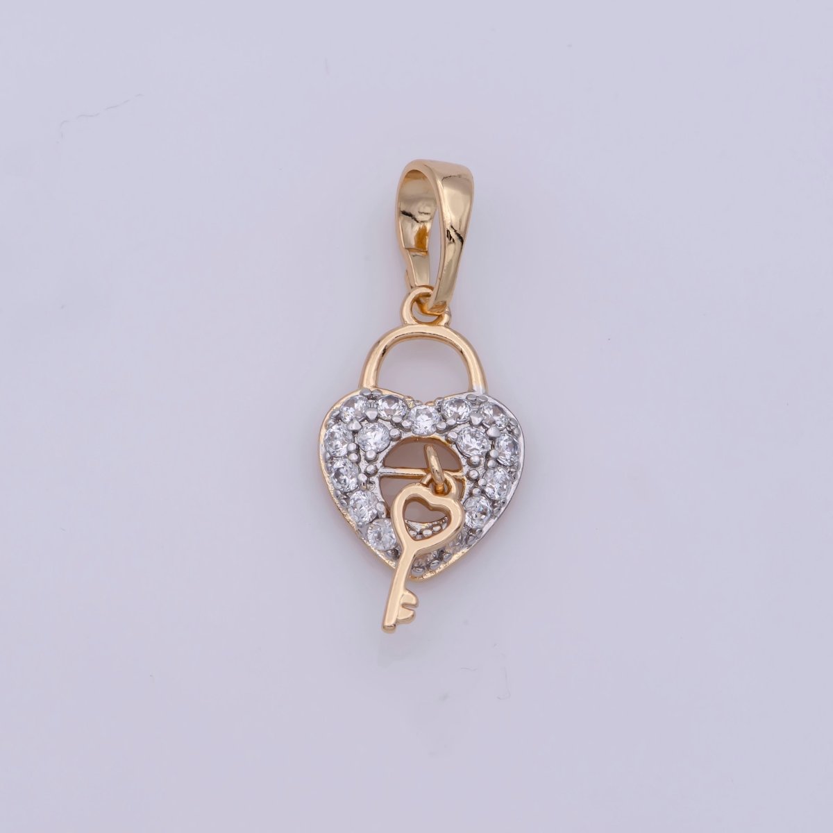 18K Gold plated Micro Paved CZ Romantic Key to My Heart Pendant | N-1398 - DLUXCA