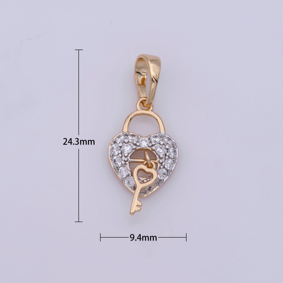 18K Gold plated Micro Paved CZ Romantic Key to My Heart Pendant | N-1398 - DLUXCA