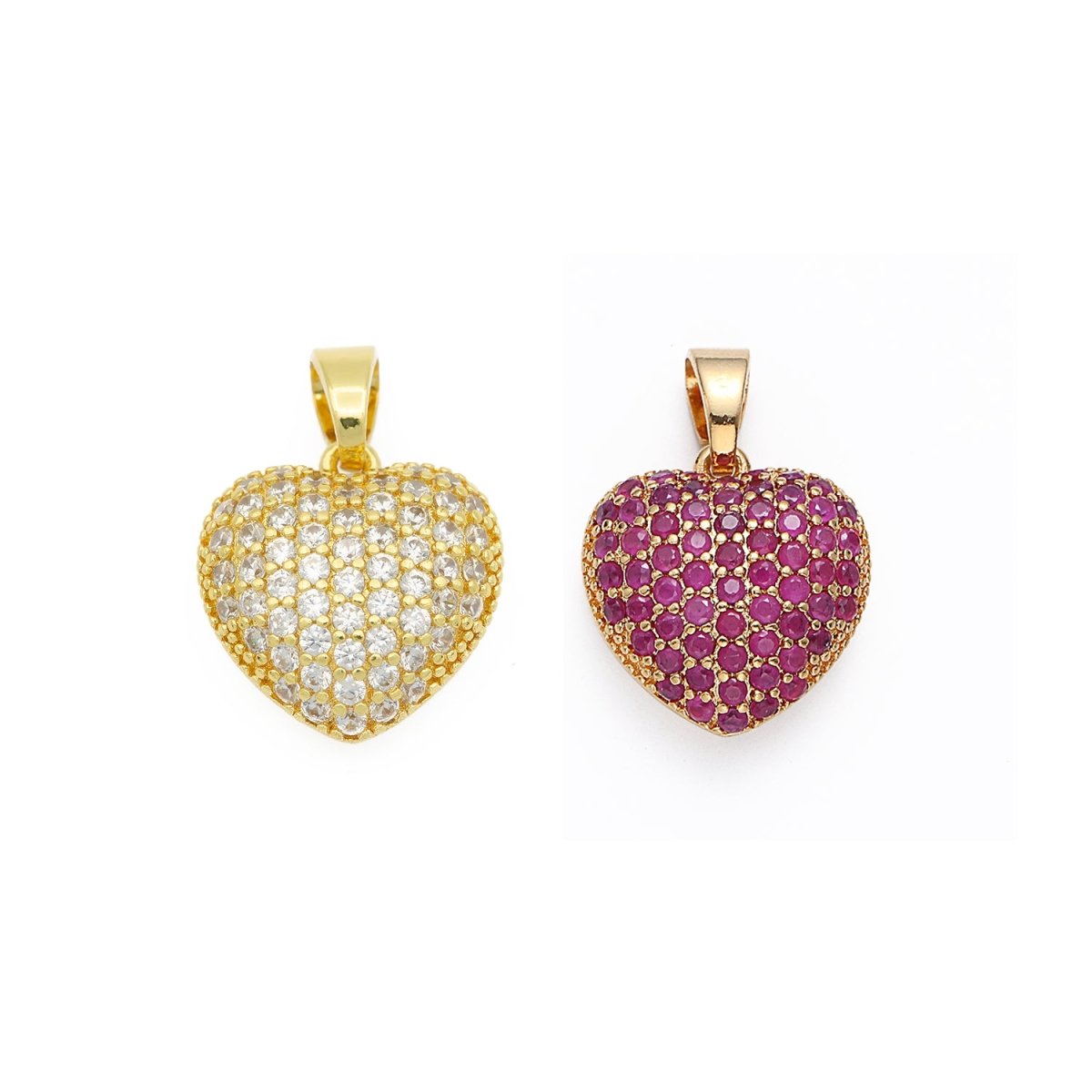 18k Gold plated Micro Paved Puffed Heart Pendant Necklace Cubic Heart Pendant 3D Pendant J-834 I-145