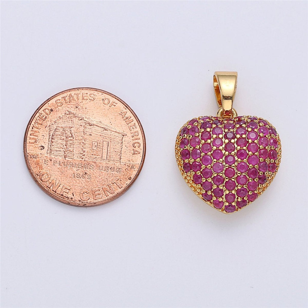 18k Gold plated Micro Paved Puffed Heart Pendant Necklace Cubic Heart Pendant 3D Pendant J-834 I-145
