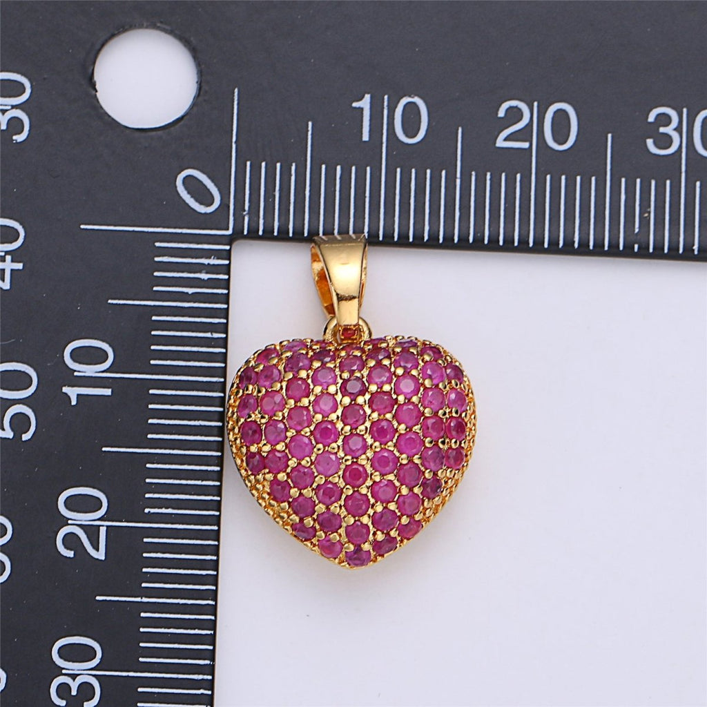 18k Gold plated Micro Paved Puffed Heart Pendant Necklace Cubic Heart Pendant 3D Pendant J-834 I-145