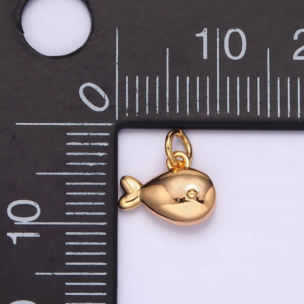 18K Gold plated Mini Fish Animal Puffed Add-On Charm | N1684 - DLUXCA