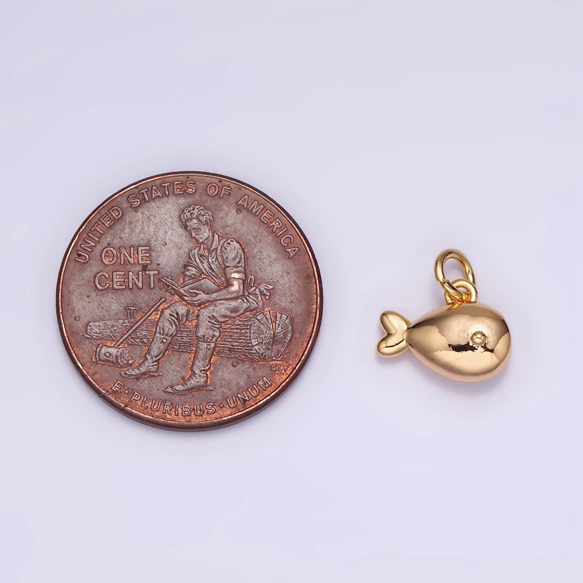 18K Gold plated Mini Fish Animal Puffed Add-On Charm | N1684 - DLUXCA