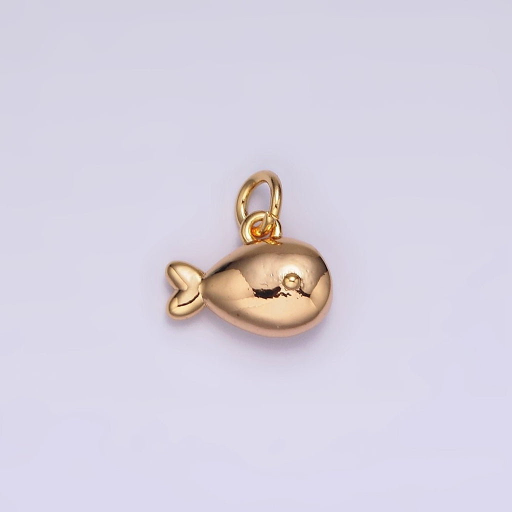 18K Gold plated Mini Fish Animal Puffed Add-On Charm | N1684 - DLUXCA