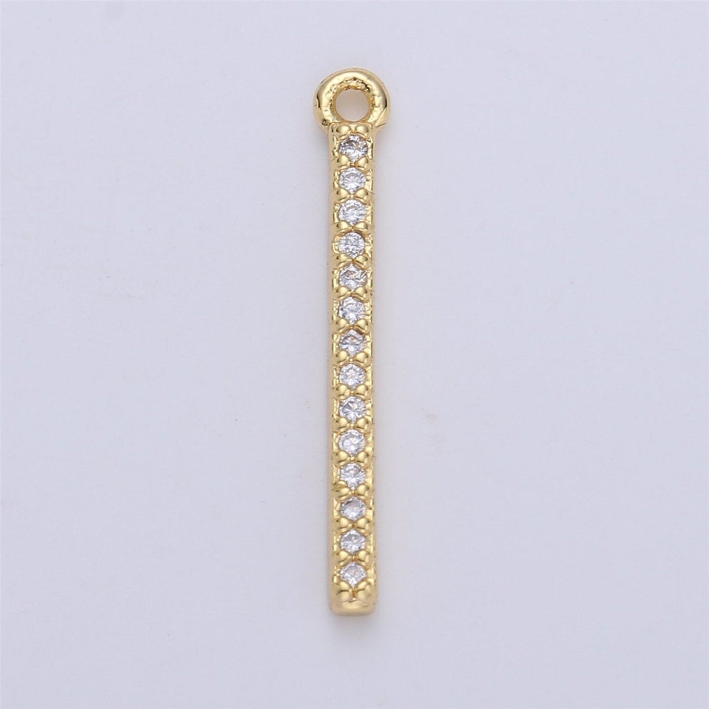 18K Gold plated Minimalist Bar, Cubic Micro Pave Dangle Charm Necklace Earring Pendant Charm for Jewelry Making C-689 - DLUXCA