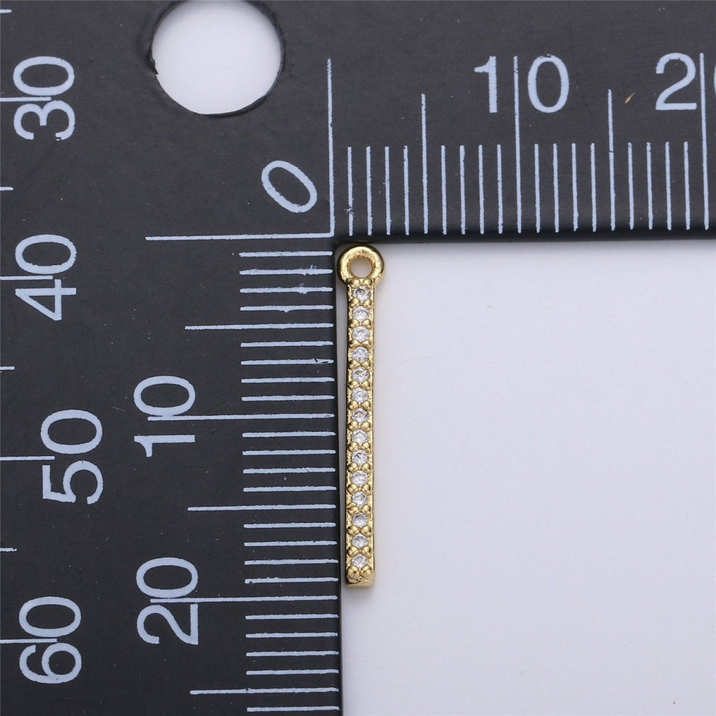 18K Gold plated Minimalist Bar, Cubic Micro Pave Dangle Charm Necklace Earring Pendant Charm for Jewelry Making C-689 - DLUXCA